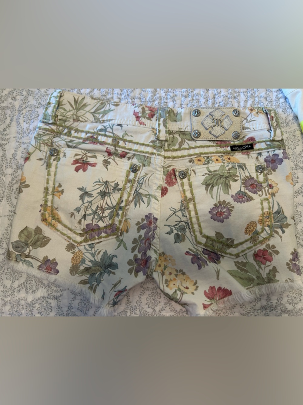 Miss Me OFF White Floral Denim Cutoff Shorts with Pastel Blooms